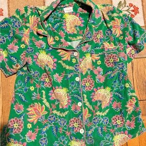 Bed Head PJ set Green Floral Button-Up Top and Bottom